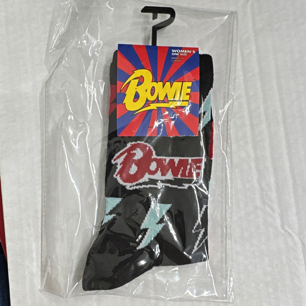 Bowie David Bowie Graphic Crew Socks Women One Size Black 1 Pair Polyester